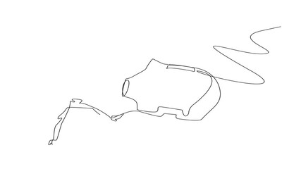 Poster - Animated self drawing of single one line drawing Arab businesswoman kicking piggy bank. Emotional. Spending capital to releasing assets. Struggle to maintain business. Try luck. Full length animation