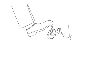 Poster - animation of single continuous line drawing arab businessman tries to ward off giant foot wants to s