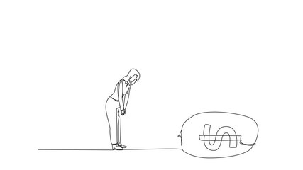 Poster - animated self drawing of single continuous line drawing businesswoman nodded in front of the giant f
