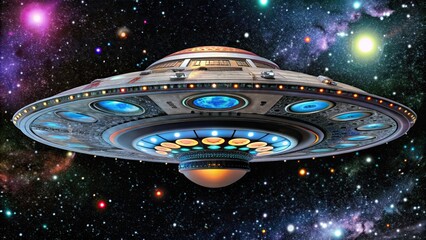 Wall Mural - futuristic alien spacecraft floating in deep space, alien, ufo, extraterrestrial, spacecraft, scienc