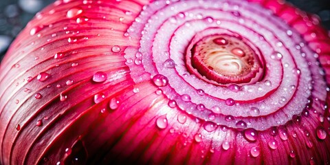 Sticker - Close-up of fresh red onion with water droplets, onion, vegetable, red, fresh, organic, healthy, natural, food