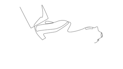 Poster - Animation of a single one line drawing businesswoman carrying a piggy bank run away from a giant foot. Taking investments must be trusted. The sovereigns prepare to destroy. Full length motion