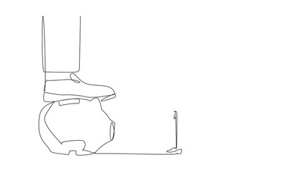 Poster - self drawing animation of single one line drawing businessman nodded in front of the giant foot that