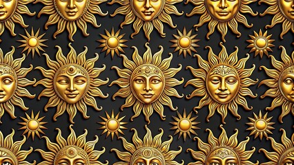 Canvas Print - Seamless golden sun mask pattern with intricate details, golden, sun, mask, seamless, pattern, intricate, detailed, design