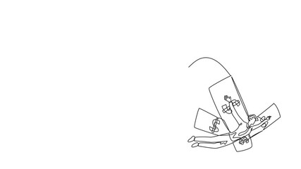 Poster - animation of single continuous line drawing businessman flying using banknote wings. very promising 