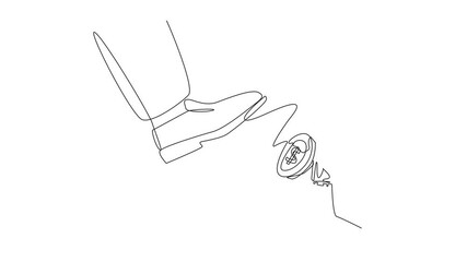 Poster - Animated self drawing of continuous one line drawing businessman tries to ward off the giant foot that wants to step on him. Investor destroy market prices. Preventive measure. Full length animation