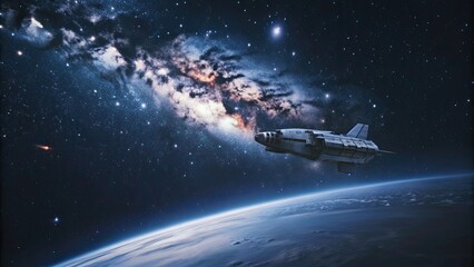 Wall Mural - Spaceship flying through outer space with stars in the background, Spaceship, flying, outer space, stars, galaxy