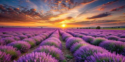 Wall Mural - Beautiful summer sunset over lavender field, lavender, field, summer, sunset, beautiful, colorful, nature, landscape, vibrant