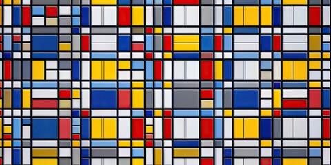 Sticker - Colorful rectangles arranged in Mondrian style , abstract, modern, geometric, art, vibrant, primary colors, squares