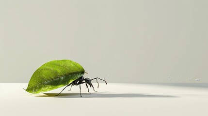 A detailed shot of an ant carrying a leaf on a whi 79 2 insect, macro, animal, nature, bug, isolated, beetle, fly, close-up, white, wildlife, leaf, green, closeup, cricket, mosquito, pest, antenna, wi