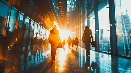 Wall Mural - Group of business people silhouettes in modern office building and business network concept. Human resources