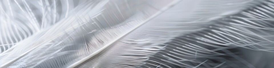 Wall Mural - Macro image of one large white feather. Depth of field of lines, abstract summer nature background