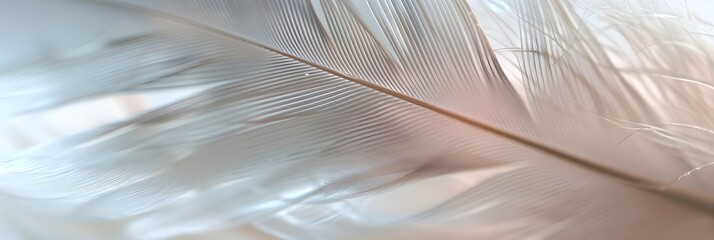 Wall Mural - Macro image of one large white feather. Depth of field of lines, abstract summer nature background