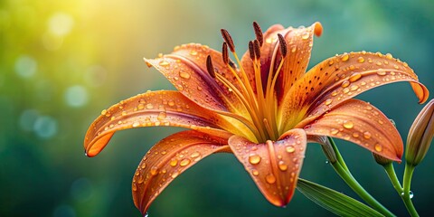 Canvas Print - Orange Lily Flower covered in fresh dew drops, orange, lily, flower, dew drops, nature, vibrant, colorful, water droplets