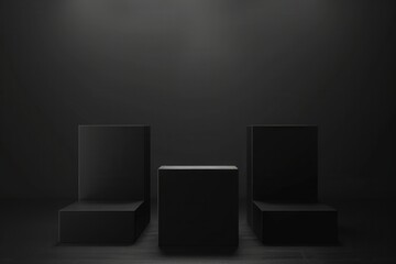 Wall Mural - Minimalistic Black Cube Podiums on a Dark Background for Product Display