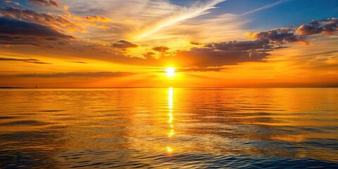 Canvas Print - Sunset casting a golden glow over a calm sea , horizon, ocean, sun, evening, beautiful, nature, water, tranquil, dusk, peaceful