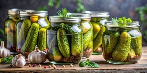 Poster - Closeup of homemade pickled cucumbers in jars , canned, pickles, cucumbers, jars, homemade, food preservation, vegetable