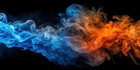 Poster - Blue and orange smoke swirling together for a vibrant and dynamic visual effect, blue, orange, smoke, abstract, background