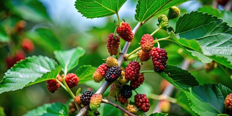 Canvas Print - Close-up of Korean mulberry plant (morus alba) in a highland setting, Korean mulberry, morus alba, plant, highlands, nature