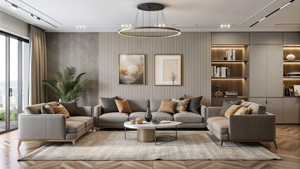 Wall Mural - Modern living room with sleek furniture and neutral colors , modern, living room, sleek, furniture, neutral, colors