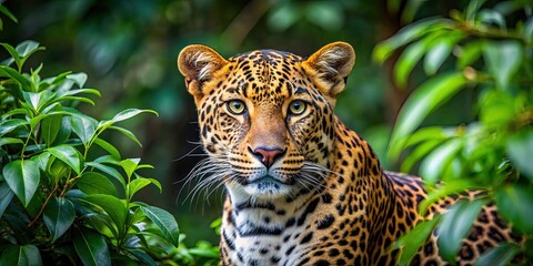 Wall Mural - sri lankan leopard blending into the lush rainforest surroundings , sri lanka, leopard, rainforest, 
