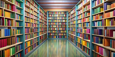 Canvas Print - An abstract library with rows of colorful books on shelves, library, books, bookstore, education, reading