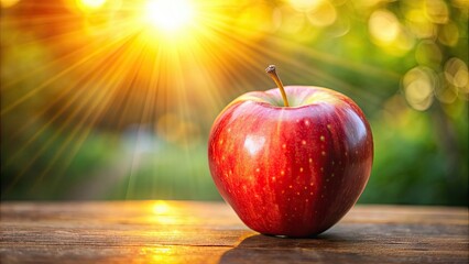 Canvas Print - Sumptuously ripe red apple reflecting sunlight, perfect for healthy eating and harvest-themed designs, apple, red, ripe