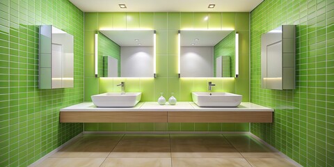 Canvas Print - Modern bathroom with light green double square sinks, modern, bathroom, green, double, sinks, square, modern design