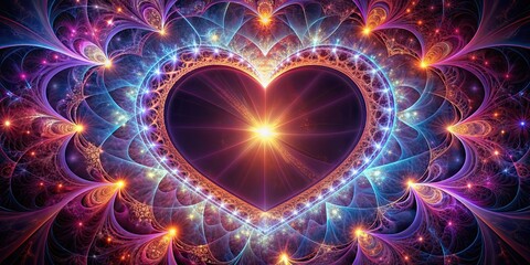 Poster - Heart shining with intricate fractals, heart, shine, intricate, fractal, light, glowing, pattern, abstract, love, romance