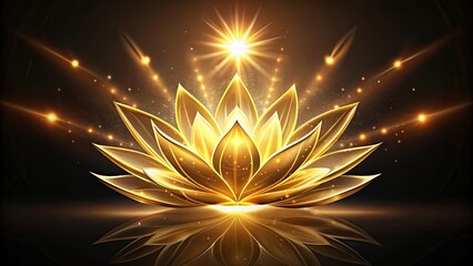 Poster - Glowing golden lotus flower radiating light and energy against a dark background, lotus, flower, golden, glowing