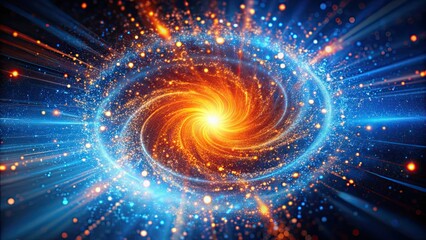 Wall Mural - Vibrant cosmic swirl of orange particles and blue light beams, cosmic, swirl, fiery, orange, particles, vivid, brilliant