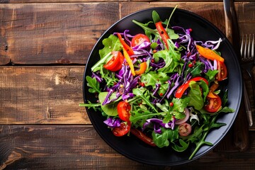 Canvas Print - Kani salad served on wooden table promoting healthiness