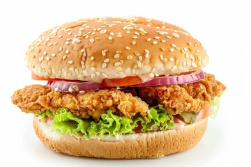 Sticker - Large chicken burger on white background