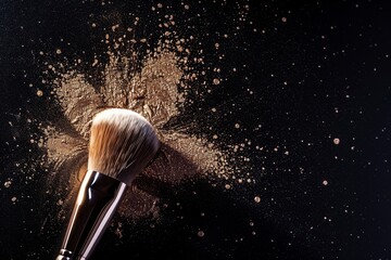 Canvas Print - Makeup idea with one brush luminous powder on black backdrop