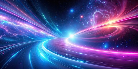 Wall Mural - Abstract pink blue cosmic background with neon glowing light trails depicting hyper jump into another galaxy, abstract