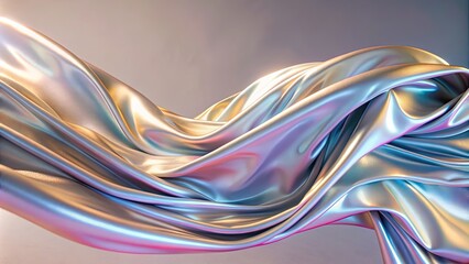 Wall Mural - Chrome fabric flowing cloth wave with waving silk flying textile, a stunning render image, chrome, fabric, flowing, cloth, wave