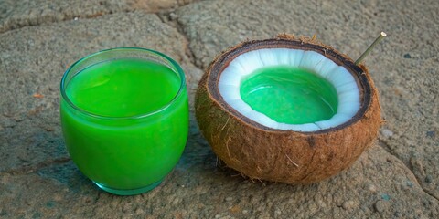 Poster - Fresh half green coconut, with its natural texture and refreshing juice , coconut, green, half, isolated, tropical, organic, food, healthy