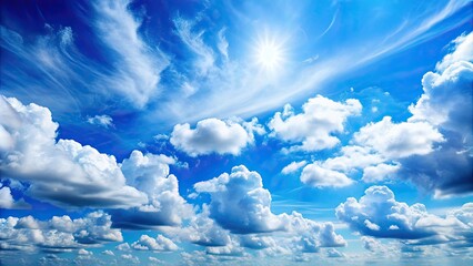 Sticker - Blue sky background with fluffy white clouds , sky, clouds, weather, pattern, nature, atmospheric, sunny, day, bright, peaceful