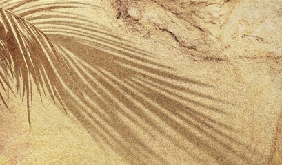 Poster - Natural dark palm leaf shadow on sandy background