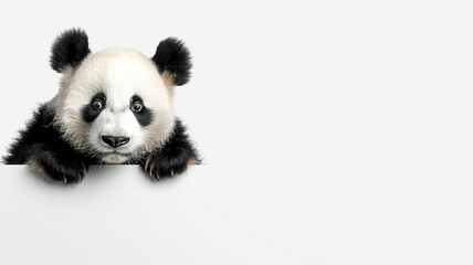 Wall Mural - cute panda peeking on isolated white background with copy space blank for text ads and graphic design