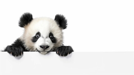 Poster - cute panda peeking on isolated white background with copy space blank for text ads and graphic design