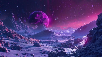 Wall Mural - eyecatching alien planet - fantasy space landscape, surreal cosmic background, digital art