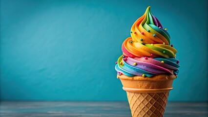 Sticker - Rainbow swirl ice cream cone with colorful sprinkles on a waffle cone, rainbow, swirl, ice cream, cone, colorful, sprinkles