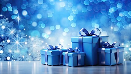 Wall Mural - Blue gift boxes against a Christmas background with a gradient, evoking festive and seasonal cheer, Christmas