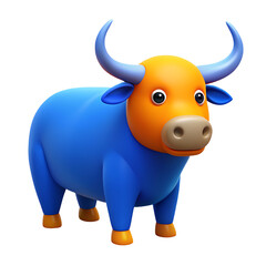 Wall Mural - yak icon soft blue and orange color in plastic 3d style