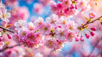 Canvas Print - Close up of beautiful sakura flower on sakura tree branch, spring, blossom, pink, petals, nature, cherry, blooming, floral, close-up