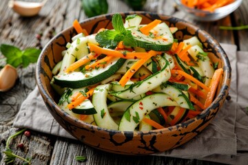 Wall Mural - Zucchini and carrot salad with garlic and herb dressing