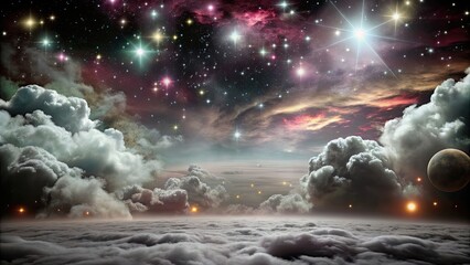 Wall Mural - lofi astral landscape wallpaper featuring dreamy celestial clouds and stars, lofi, astral, landscape