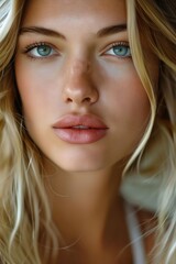 Wall Mural - A beautiful blonde woman with blue eyes.