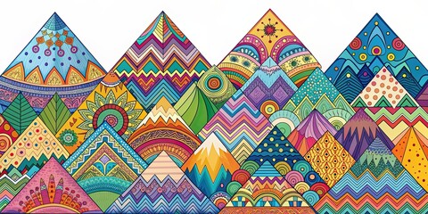 Sticker - Colorful abstract mountains with decorative patterns, abstract, colorful, decorative, wallpaper, background, art, design